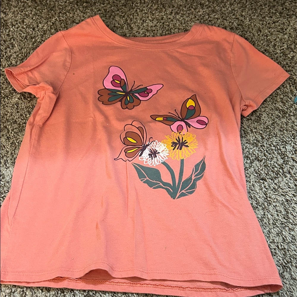 Cat & Jack Orange Tee with Butterfly and Floral Design